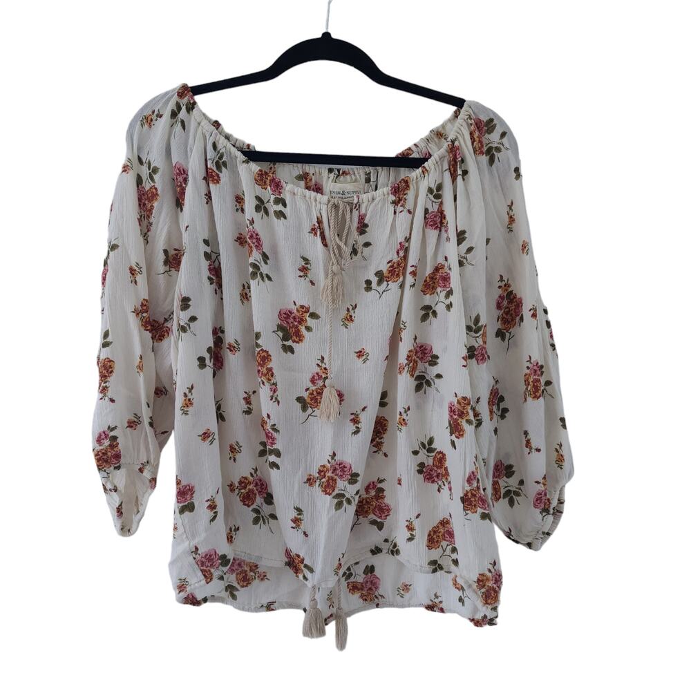 Denim & Supply Ralph Lauren Top XS Cream Pink Floral Peasant Boho Lauren Shirt